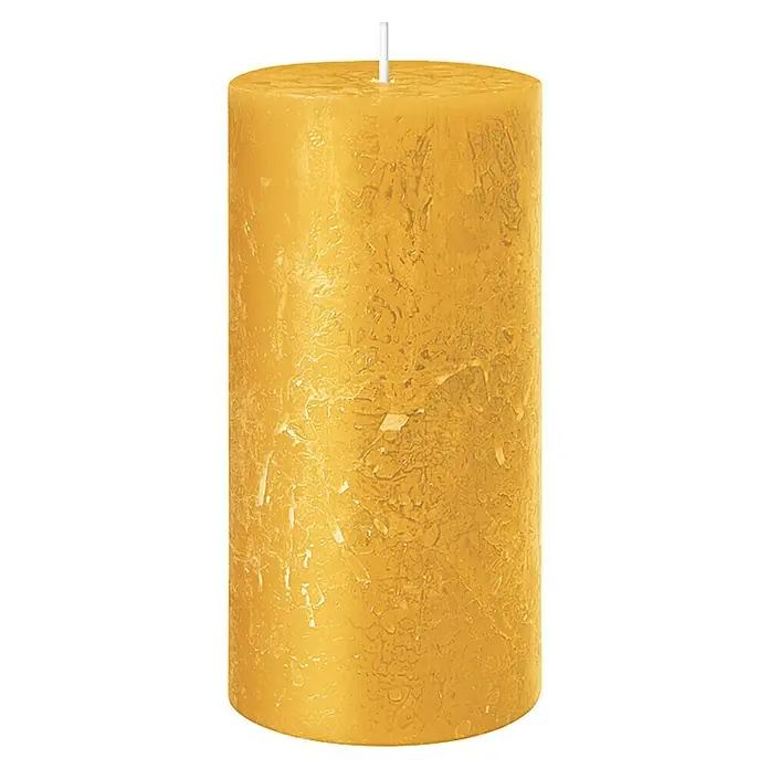 Stumpenkerze Rustic Safe - Ø x H: 6 x 8 cm, Senf - Vorderansicht