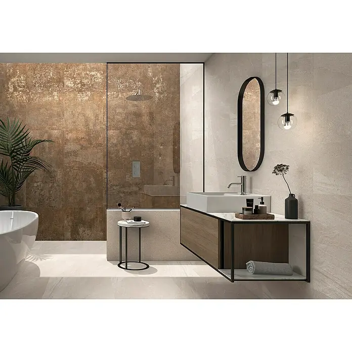Pavimento porcelánico Kingdom - 60 x 60 cm, Ivory, Rectificado, Efecto cemento - Foto ambiente