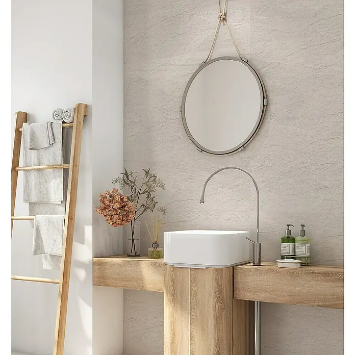 Revestimiento de pared Kingdom - 30 x 90 cm, Ivory, Rectificado, Efecto cemento - Foto ambiente