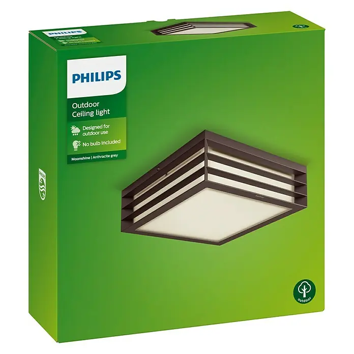 Philips LED-Außendeckenleuchte Moonshine - 28 W, L x B x H: 26 x 26 x 8,1 cm, IP44 - Diagonale Ansicht