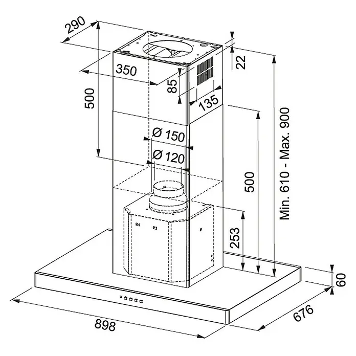 Mepamsa Campana para isla Stilo Isla - Ancho: 90 cm, Potencia de aire máx.: 685 m³/h, Acero inoxidable