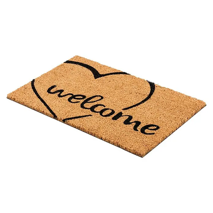 Astra Kokosfußmatte Coco Smart - Herz Home, Kokosbraun/Schwarz, 60 x 40 cm - Diagonale Ansicht