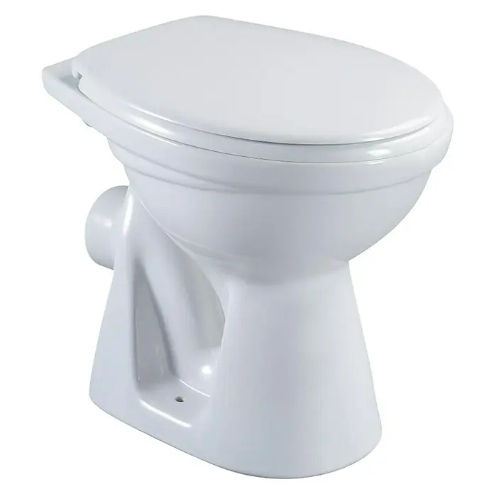 Camargue Arles Stand-WC - Mit Spülrand, Ohne Spezialglasur, Spülform: Tief, WC Abgang: Waagerecht, Weiß - Diagonale Ansicht