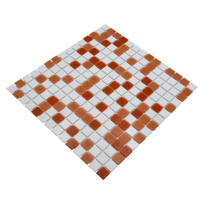 Mozaïektegel vierkant glas Mix GM A 155 - 32,7 x 30,5 cm, Bruin/wit, Mat - Diagonaal zicht