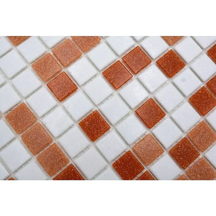 Mozaïektegel vierkant glas Mix GM A 155 - 32,7 x 30,5 cm, Bruin/wit, Mat - Close-up