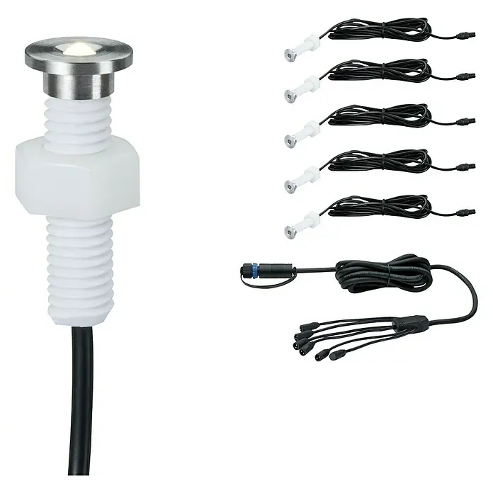 Paulmann Plug & Shine LED-Gartenspot-Set MicroPen II - 5 x 0,22 W, 24 V, IP67, Ø x H: 15 x 15 mm - Vorderansicht