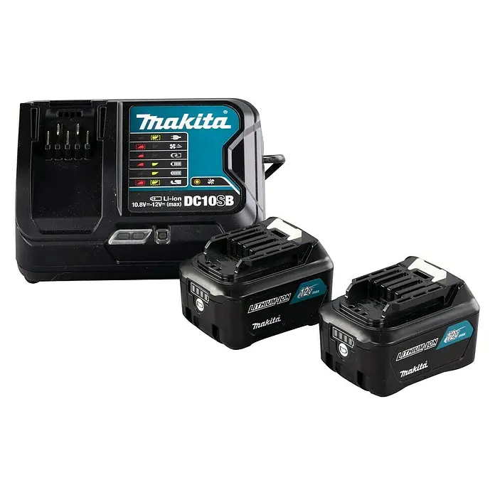 Makita Akku & Ladegerät Power Source-Kit 191L68-0 - 12 V, 2 Akkus, 4 Ah - Diagonale Ansicht