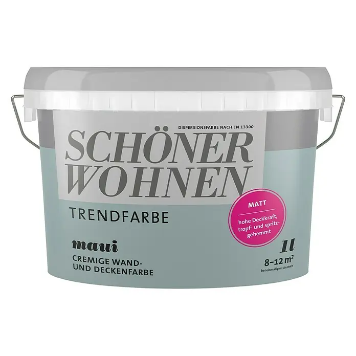 SCHÖNER WOHNEN-Farbe Wandfarbe Trendfarbe - Maui, 1 l, Matt, Konservierungsmittelfrei - Vorderansicht
