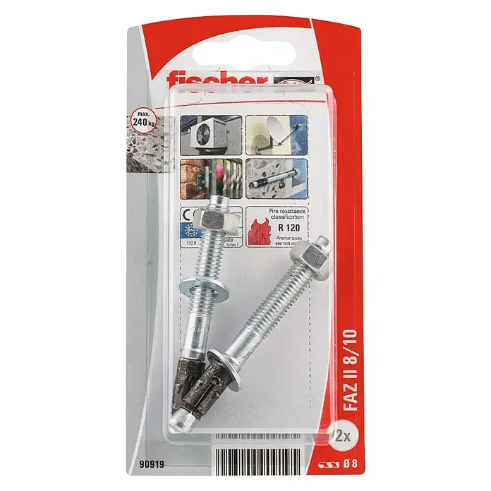 Fischer Doorsteekanker FAZ II 8/10 K NV - Ø x l: 8 x 10 mm, Galvanisch verzinkt, 2 stk. - Bovenaanzicht