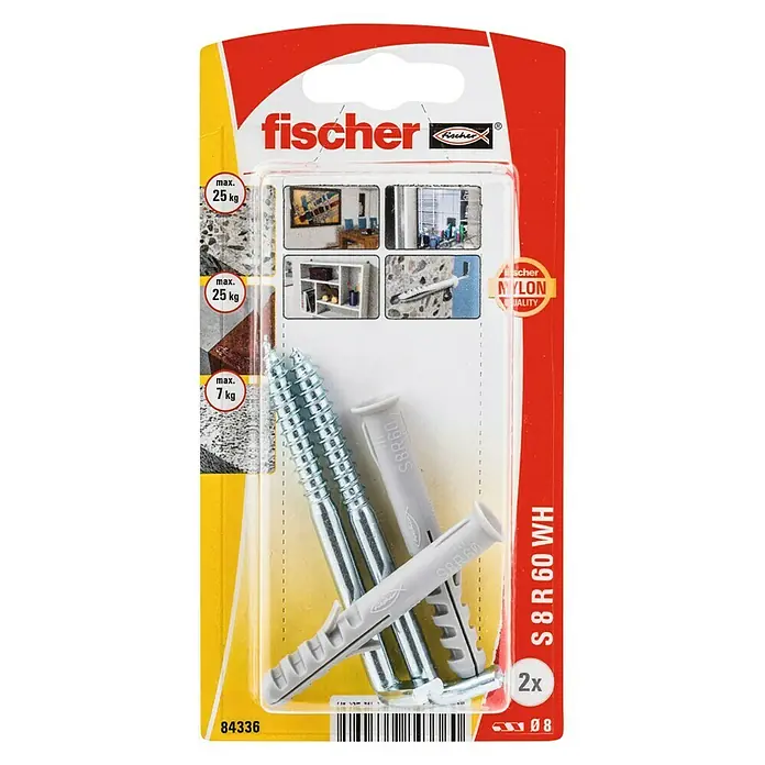Fischer Spreidpluggenset S 8 RW K NV - Diameter plug: 8 mm, Pluglengte: 80 mm, Met haak - Bovenaanzicht