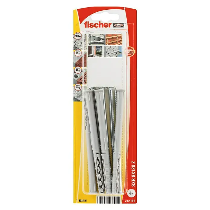 Fischer Constructieplug SXR 8x120 Z K NV - Ø x l: 8 x 120 mm, 4 stk., Verzonken kop - Bovenaanzicht
