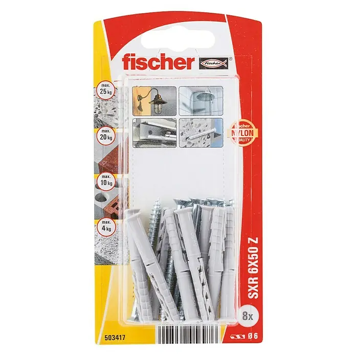 Fischer Constructieplug SXR 6x50 Z K NV - Ø x l: 6 x 50 mm, 8 stk., Verzonken kop - Bovenaanzicht