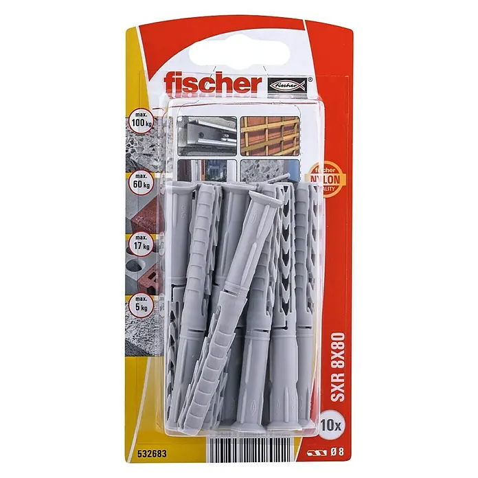Fischer Constructieplug SXR 8x80 K NV - Ø x l: 8 x 80 mm, 10 stk., Verzonken kop - Bovenaanzicht