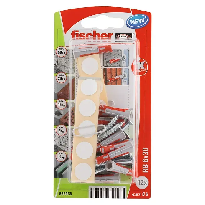 Fischer Schapbevestiging DuoPower 6 x 30 wandplankbevestiging K - Ø x l: 6 x 30 mm, 12 stk. - Bovenaanzicht