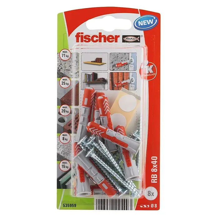 Fischer Schapbevestiging DuoPower 8 x 40 wandplankbevestiging K - Ø x l: 8 x 40 mm, 8 stk. - Bovenaanzicht