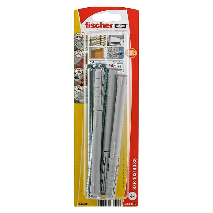 Fischer Constructieplug SXR 10x140 SS K NV - Ø x l: 10 x 140 mm, Inhoud: 4 stk., Zeskantkop - Bovenaanzicht