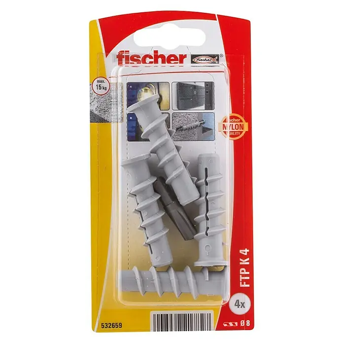Fischer Cellenbetonanker FTP K 4 K - Pluglengte: 50 mm, 4 stk., Minimale inschroefdiepte: 35 mm, Nylon - Bovenaanzicht