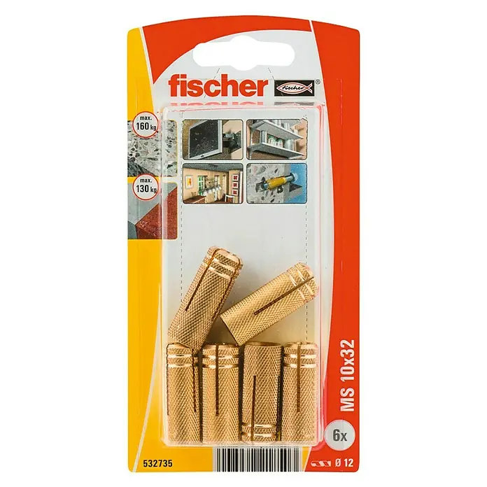 Fischer Messingplug MS 10 x 32 K NV - Metrische schroefdraad, Ø x l: 10 x 32 mm, 6 stk. - Bovenaanzicht
