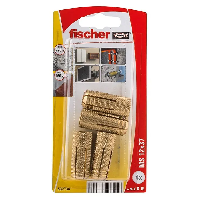 Fischer Messingplug MS 12 x 37 K NV - Metrische schroefdraad, Ø x l: 12 x 37 mm, 4 stk. - Bovenaanzicht