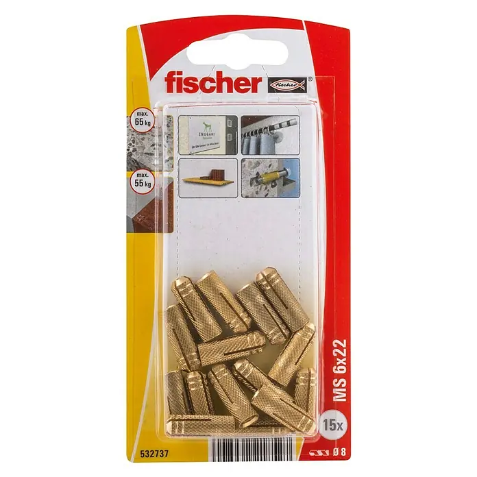 Fischer Messingplug MS 6 x 22 K NV - Metrische schroefdraad, Ø x l: 6 x 22 mm, 15 stk. - Bovenaanzicht