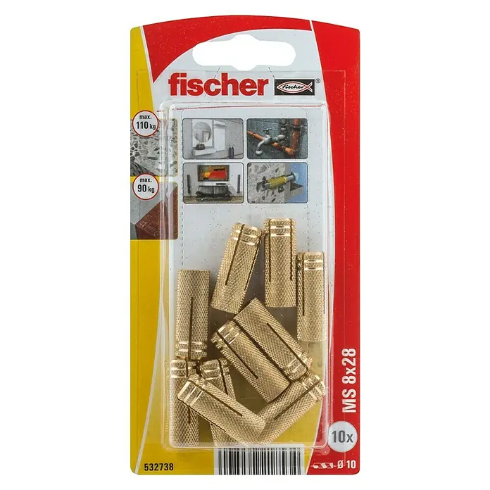 Fischer Messingplug MS 8 x 28 K NV - Metrische schroefdraad, Ø x l: 8 x 28 mm, 10 stk. - Bovenaanzicht
