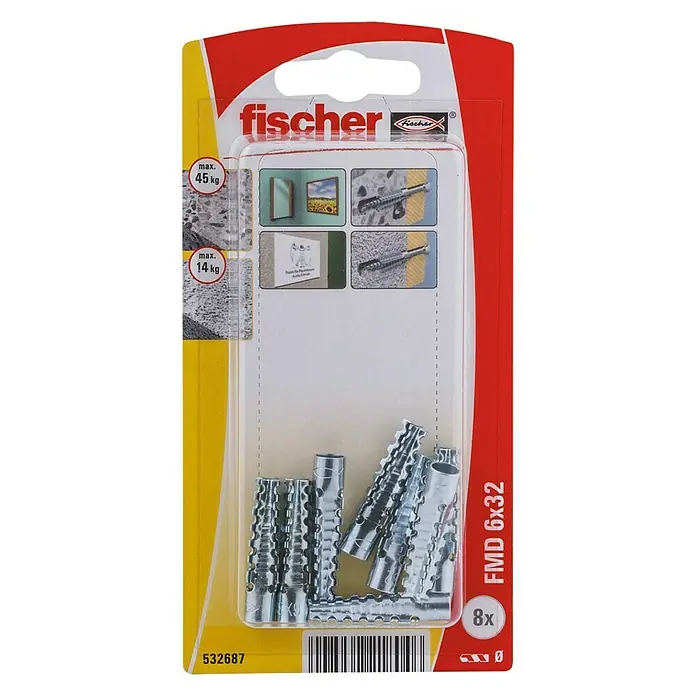 Fischer Spreidpluggen FMD 6 x 32 K NV - Ø x l: 6 x 32 mm, 8 stk., Metaal - Bovenaanzicht