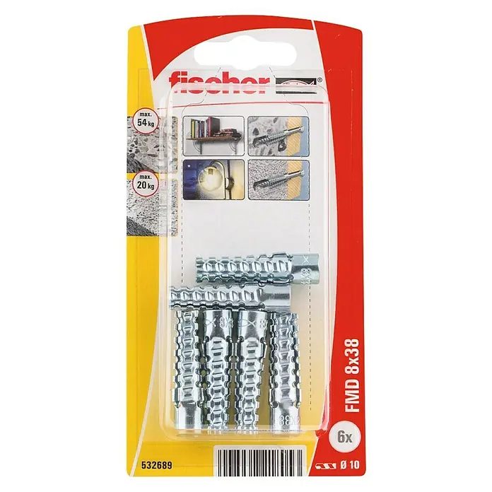 Fischer Spreidpluggen FMD 8 x 38 K NV - Ø x l: 8 x 38 mm, 6 stk., Metaal - Bovenaanzicht