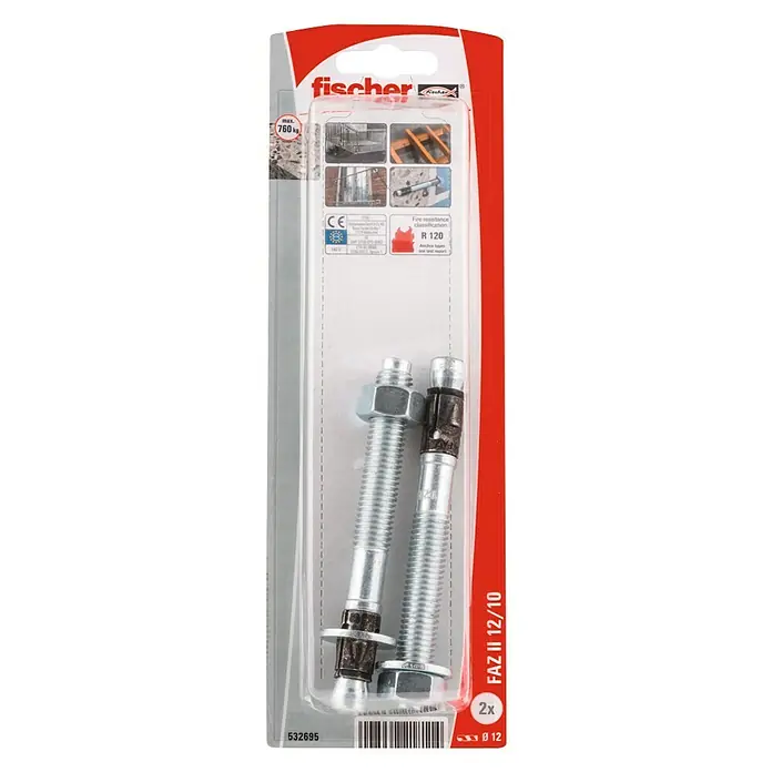Fischer Doorsteekanker FAZ II 12/10 K NV - Ø x l: 12 x 10 mm, Galvanisch verzinkt, 2 stk. - Bovenaanzicht