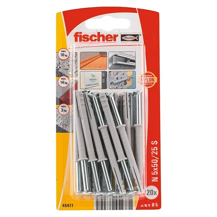 Fischer Spijkerpluggen N 5 x 50/25 S K NV - Ø x l: 5 x 50 mm, 20 stk., Verzonken kop - Bovenaanzicht