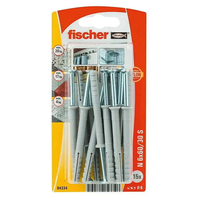 Fischer Spijkerpluggen N 6 x 60/30 S K NV - Ø x l: 6 x 60 mm, 15 stk., Verzonken kop - Bovenaanzicht