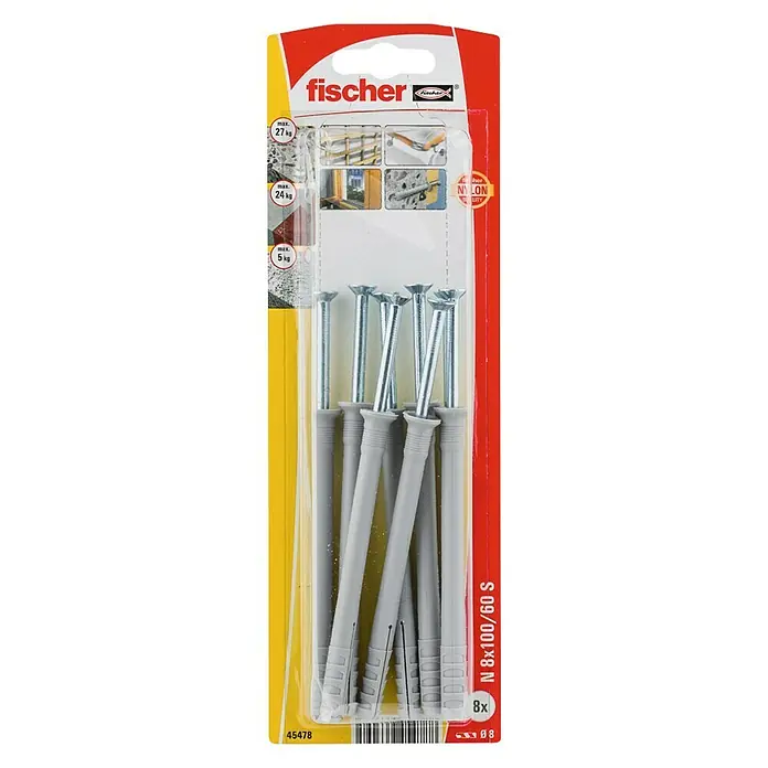Fischer Spijkerpluggen N 8 x 100/60 S K NV - Ø x l: 8 x 100 mm, 8 stk., Verzonken kop - Bovenaanzicht