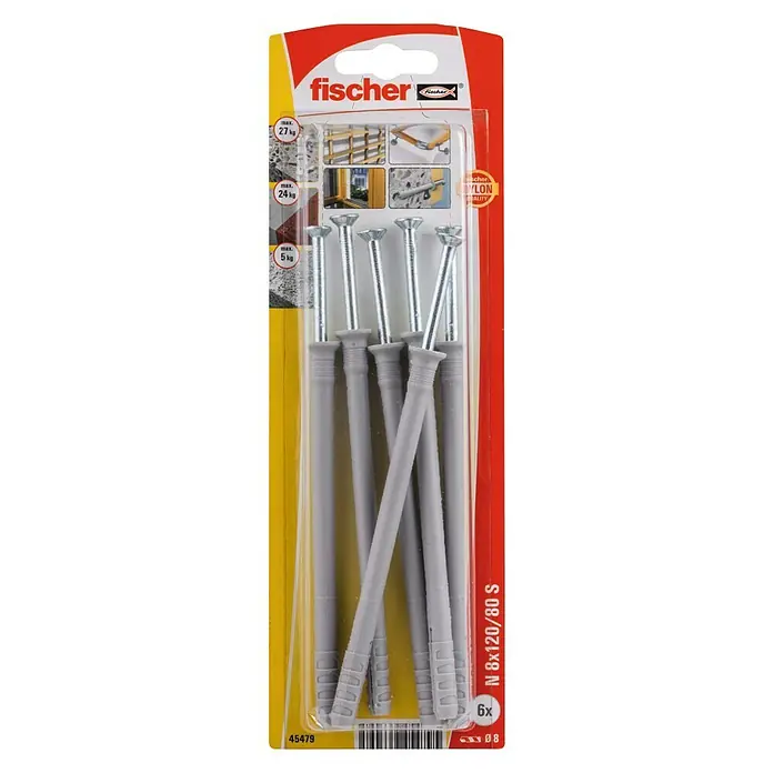 Fischer Spijkerpluggen N 8 x 120/80 S K NV - Ø x l: 8 x 120 mm, 6 stk., Verzonken kop - Bovenaanzicht