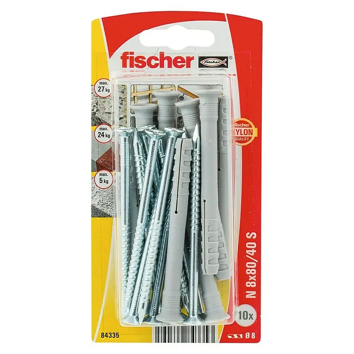 Fischer Spijkerpluggen N 8 x 80/40 S K NV - Ø x l: 8 x 80 mm, 10 stk., Verzonken kop - Bovenaanzicht
