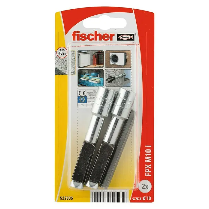 Fischer Cellenbetonanker FPX-I M10 K NV - M10-binnendraad, Pluglengte: 75 mm, 2 stk., Galvanisch verzinkt - Bovenaanzicht