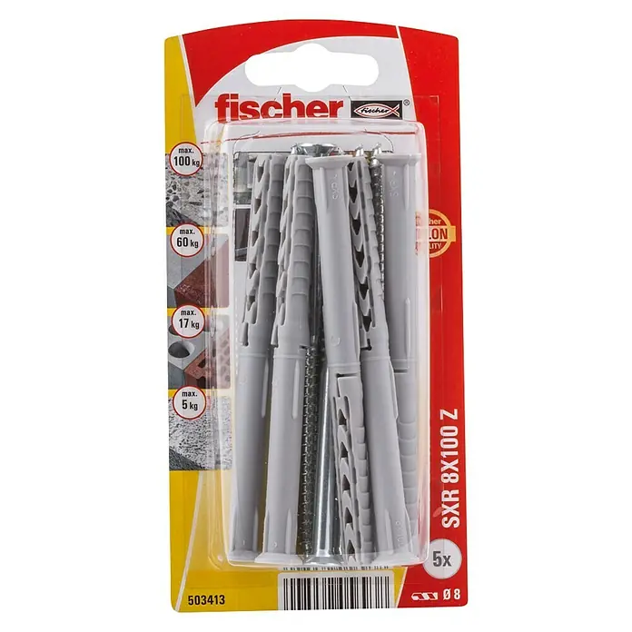 Fischer Constructieplug SXR 8x100 Z K NV - Ø x l: 8 x 100 mm, 5 stk., Verzonken kop - Bovenaanzicht
