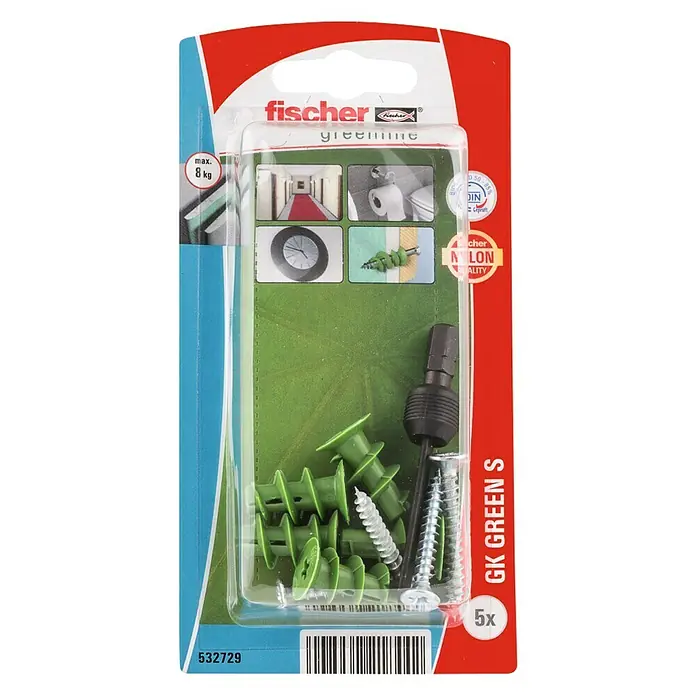 Fischer Gipsplaatpluggen GK Green S met schroef K NV - Nylon, 5 stk., Pluglengte: 22 mm - Bovenaanzicht