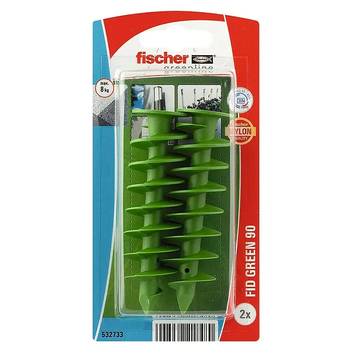 Fischer Isolatiemateriaalplug FID Green 90 K NV - 2 stk., Nylon, Lengte: 90 mm - Bovenaanzicht