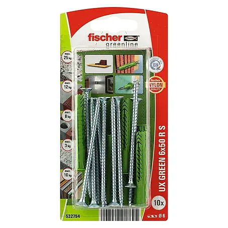 Fischer  Universeelpluggen UX Green 6 x 50 R S K NV