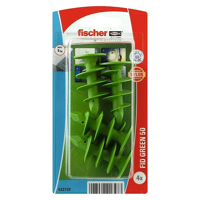 Fischer Isolatiemateriaalplug FID Green 50 K NV - 4 stk., Nylon, Lengte: 50 mm - Bovenaanzicht