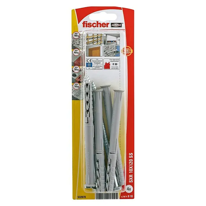 Fischer Constructieplug SXR 10x120 SS K NV - Ø x l: 10 x 120 mm, Inhoud: 4 stk., Zeskantkop - Bovenaanzicht