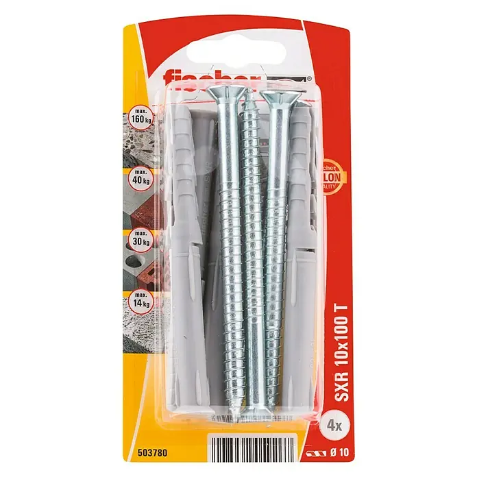 Fischer Constructieplug SXR 10x100 T K NV - Ø x l: 10 x 100 mm, 4 stk., Verzonken kop - Bovenaanzicht