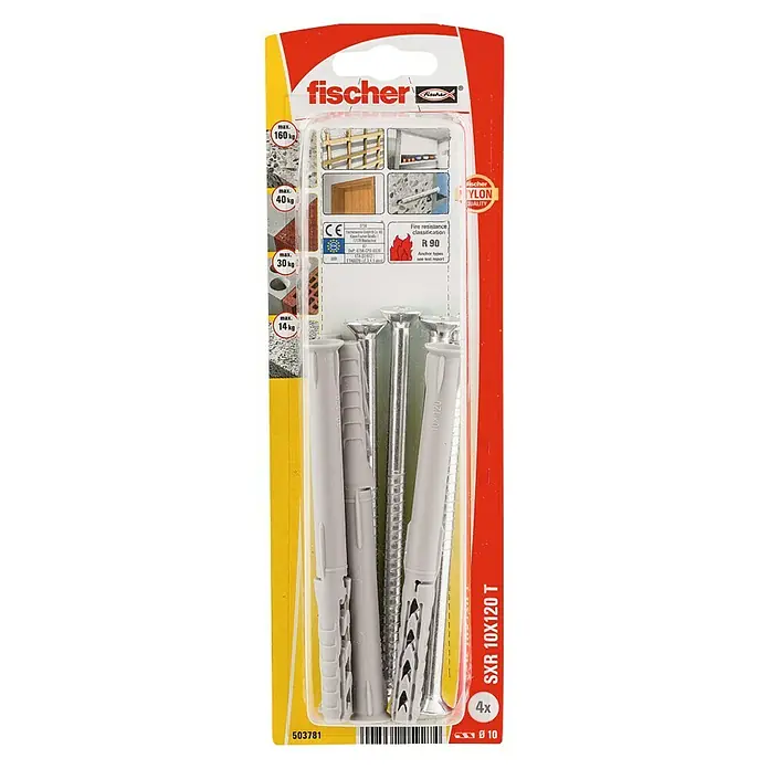Fischer Constructieplug SXR 10x120 T K NV - Ø x l: 10 x 120 mm, 4 stk., Verzonken kop - Bovenaanzicht