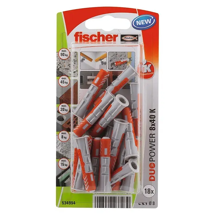 Fischer Duopower Universeelpluggenset K - Diameter plug: 8 mm, Pluglengte: 40 mm, 18 stk., Nylon - Bovenaanzicht