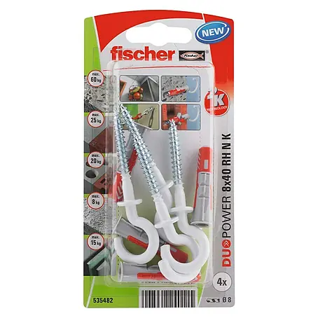Fischer  Pluggen DuoPower 8x40 met nylon ronde haak K