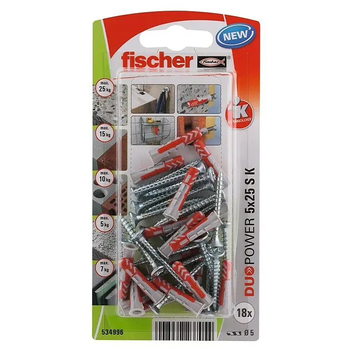 Fischer Duopower Assortiment schroeven met pluggen - Diameter plug: 5 mm, Pluglengte: 25 mm, 18 stk. - Bovenaanzicht