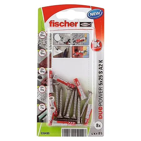 Fischer  Pluggen DuoPower 5x25 met rvs A2 schroef