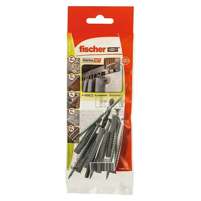 Fischer Bevestigingsset Set Curtain rails B NV - Materiaal plug: Nylon, Diameter boorgat: 6 mm - Bovenaanzicht