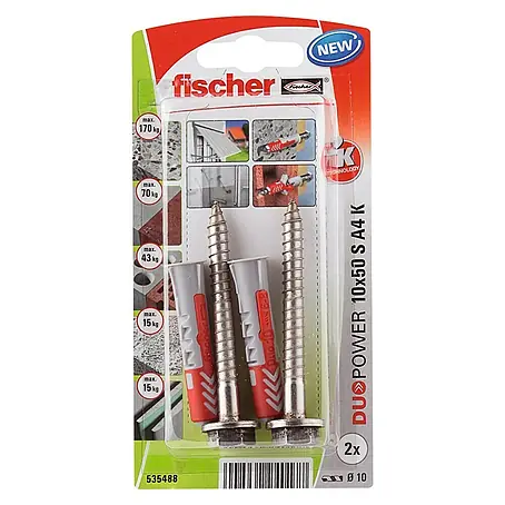 Fischer  Pluggen DuoPower 10x50 met rvs schroef A4 K