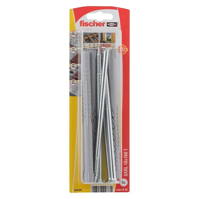 Fischer Constructieplug SXRL 10x160 T K NV - Ø x l: 10 x 160 mm, Verzonken kop, 4 stk. - Bovenaanzicht