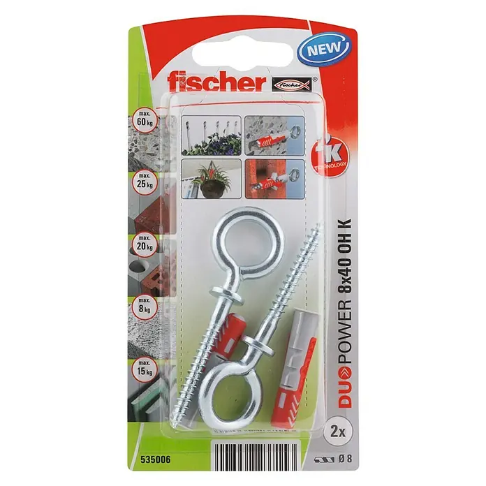 Fischer Duopower Universeelpluggenset OH K - Diameter plug: 8 mm, Pluglengte: 40 mm, 2 stk. - Bovenaanzicht